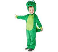 Smiffys Disfraz de cocodrilo para niños pequeños, Verde, con mono con capucha Halloween, Carnaval