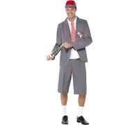Smiffys Disfraz de colegial, gris, blazer, pechera de camisa y corbata, shorts y gorra Halloween, Carnaval