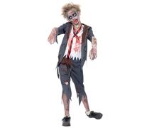 Smiffys Disfraz de colegial zombi, con pantalón, chaqueta, falsa camisa y corbata Halloween, Carnaval