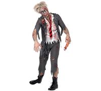 Smiffys Disfraz de colegial zombi High School Horror, Gris, con chaqueta, camisa incorporada, corbata y pantalón Halloween, Carnaval