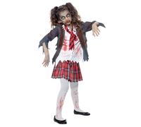 Smiffys Disfraz de colegiala zombi, Gris, con falda, chaqueta, falsa camisa y corbata