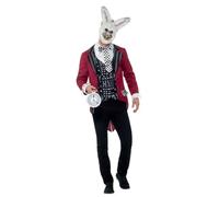 Smiffys Disfraz de conejo blanco, deluxe, Rojo, con chaqueta, camisa falsa, máscara EVA y reloj de bolsillo Halloween, Carnaval