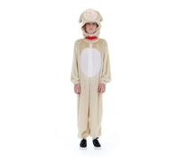Smiffys Disfraz de cordero para niños, mono blanco de animal con capucha, disfraz unisex de cordero para Halloween, traje de cosplay suave para niños y niñas, día del libro, disfraz de cremallera