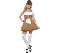 Smiffys Disfraz de criada de la cerveza bávara,Marrón,con vestido corto y delantal atado Halloween, Carnaval