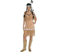 Smiffys Disfraz de dama inspirado por las americanas nativas de lujo, beige, con vestido y flecos