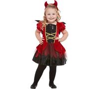 Smiffys Disfraz de diablo para niño pequeño, Rojo, con vestido, alas y diadema Halloween, Carnaval