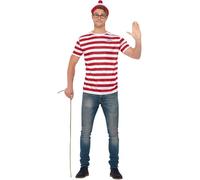 Smiffys Disfraz de ¿Dónde está Wally?, Rojo y blanco, con camiseta, gorra y gafas Halloween