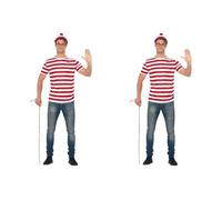 Smiffys Disfraz de ¿Dónde está Wally?, Rojo y blanco, con camiseta, gorra y gafas Halloween (Paquete de 2)