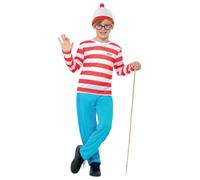 Smiffys Disfraz de ¿Dónde está Wally?, Rojo y blanco, con chaqueta, pantalón, gafas y gorro Halloween