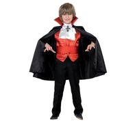 Smiffys Disfraz de drácula para niño, con capa, fajín, corbanda y chaleco Halloween, Carnaval