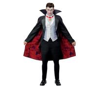Smiffys Disfraz de Drácula, Universal Monsters, Chaqueta con falso chaleco y top, capa y medallón Halloween