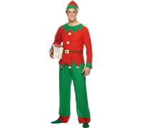 Smiffys Disfraz de elfo, Rojo y verde, con parte de arriba, pantalón y gorro Halloween, Carnaval