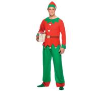 Smiffy's Disfraz de elfo para hombre – Rojo y verde – Parte de arriba, pantalón y gorro – L
