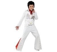Smiffys Disfraz de Elvis, Blanco, con mono y bufanda