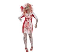 Smiffys Disfraz de enfermera zombi con curvas, con vestido y adorno para la cabeza Halloween, Carnaval