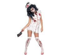 Smiffys Disfraz de enfermera zombi, con vestido, mascarilla y adorno para la cabeza