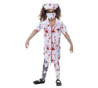 Smiffys Disfraz de enfermera zombi para niñas con vestido, máscara y diadema, disfraz de Halloween para niños, disfraces de zombi