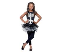 Smiffys Disfraz de esqueleto con tutú, Negro y blanco, con vestido con tutú estampado Halloween