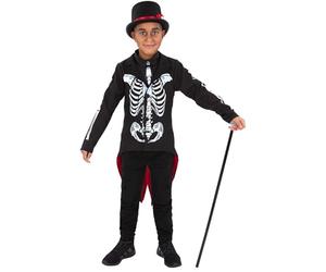 Smiffys Disfraz de esqueleto del Señor del Día de los Muertos con chaqueta, camisa falsa, corbata falsa, sombrero y máscara, disfraz de Halloween para niños, disfraces de esqueleto