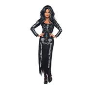 Smiffys Disfraz de esqueleto, Negro, con vestido ceñido de manga larga Halloween, Carnaval