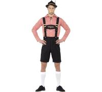 Smiffys Disfraz de Festival de Cerveza, Rojo con Camisa y Pantalones de Cuero, Disfraz de Oktoberfest, Disfraces para Adultos