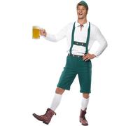Smiffys Disfraz de Fiesta de la cerveza, verde, pantalones Lederhose con tirantes, top y gorro