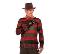 Smiffys Disfraz de Freddy Krueger de Pesadilla en Elm Street, incluye parte superior impresa, guante y sombrero, disfraz oficial de Nightmare on Elm Street para adultos, disfraz de Halloween para