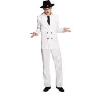 Smiffys Disfraz de gángster de fiebre, chaqueta blanca, pantalones y corbata, disfraz masculino de fiebre, disfraces de los años 20