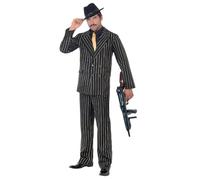 Smiffys Disfraz de gánster de raya diplomática dorada, con chaqueta, pantalones, pechera de camisa y corbata