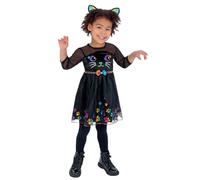 Smiffys Disfraz de gato arcoíris, para niños pequeños, con vestido y diadema, disfraz de Halloween para niños
