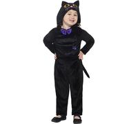 Smiffys Disfraz de gato para bebés, Negro, con mono con capucha y ojos en 3D Halloween