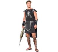Smiffys Disfraz de gladiador oscuro, negro, con túnica y muñequeras Halloween, Carnaval