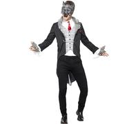 Smiffys Disfraz de gran lobo feroz, deluxe, Gris, con chaqueta, cola de quita y pon, camisa falsa, máscara y guantes Halloween, Carnaval