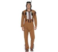 Smiffys Disfraz de guerrero inspirado por los americanos nativos, marrón, con chaleco, pantalones y cinta para la cabeza