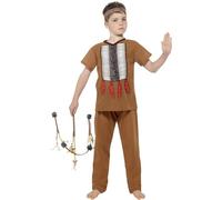 Smiffys Disfraz de guerrero inspirado por los americanos nativos, marrón, con pantalón, chalecoy cinta para la cabeza