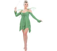 Smiffys Disfraz de hada verde con vestido ajustable y alas, cuento de hadas, alas y varitas, disfraz de adulto