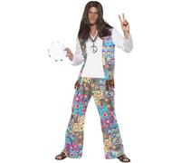 Smiffys Disfraz de hippy guay, top con chaleco unido, pantalones y cinta para la cabeza