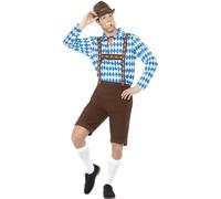 Smiffys Bavarian Beer Man Costume, Blue & Brown (Size XL)
