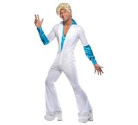 Smiffys Disfraz de hombre disco, todo es un solo disfraz, enterizo con camisa unida, estilo de los 70