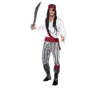 Smiffys Disfraz de hombre pirata, con camisa, pantalones, banda para el pelo y cinturón Halloween