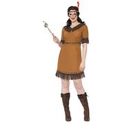 Smiffys Disfraz de doncella inspirado por las americanas nativas, marrón, con vestido, cinturón y cinta para la cabeza Halloween, Carnaval