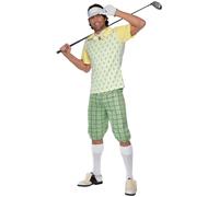 Smiffys Disfraz de ir a jugar al golf, verde, amarillo y blanco, con visera, shorts, top, corbatín y guante Halloween