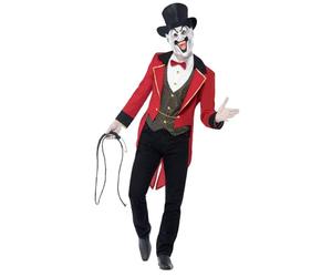 Smiffys Disfraz de jefe de pista de circo siniestro, Rojo y negro, con frac, falsa camisa, careta y sombrero de copa Halloween, Carnaval