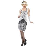 Smiffys Disfraz de joven a la moda de los años 20, plateado, con vestido, cinta para la cabeza y guantes sin dedos