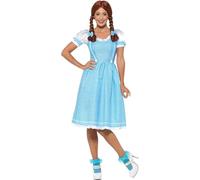 Smiffys Disfraz de la chica country de Kansas, Azul y blanco, con vestido y lazos para el pelo Halloween, Carnaval