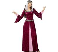 Smiffys Disfraz de Lady Marion, color borgoña, con vestido y pieza para la cabeza Halloween, Carnaval