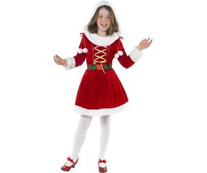 Smiffys Disfraz de Little Miss Santa, Rojo, con vestido Halloween, Carnaval
