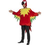 Smiffys Disfraz de loro, rojo, con body y capucha Halloween, Carnaval