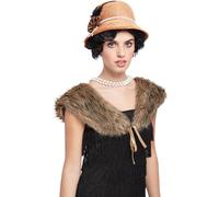 Smiffys Disfraz de lujo de Kit instantáneo de los años 20, Marrón, Sombrero y estola de piel de imitación Halloween