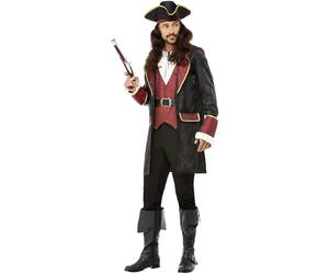 Smiffys Disfraz de lujo de pirata espadachín, Negro, Chaqueta, chaleco de imitación, camisa y sombrero Halloween, Carnaval